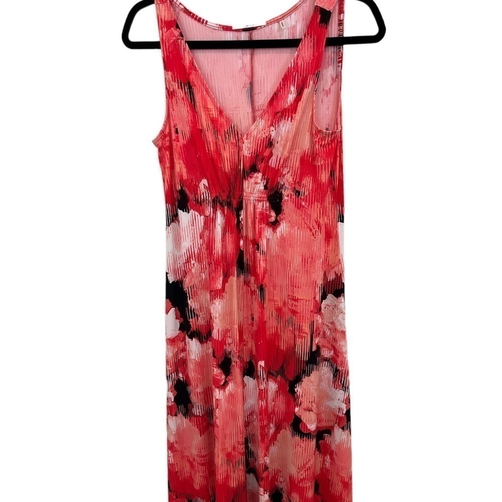 Tahari Red Pink Black Abstract Floral Long Maxi Dress Sleeveless Sz Small